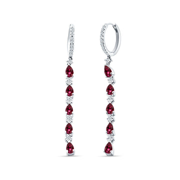 Drop Dangle Hoop Earring Pear Ruby CZ 925 Sterling Silver Wholesale